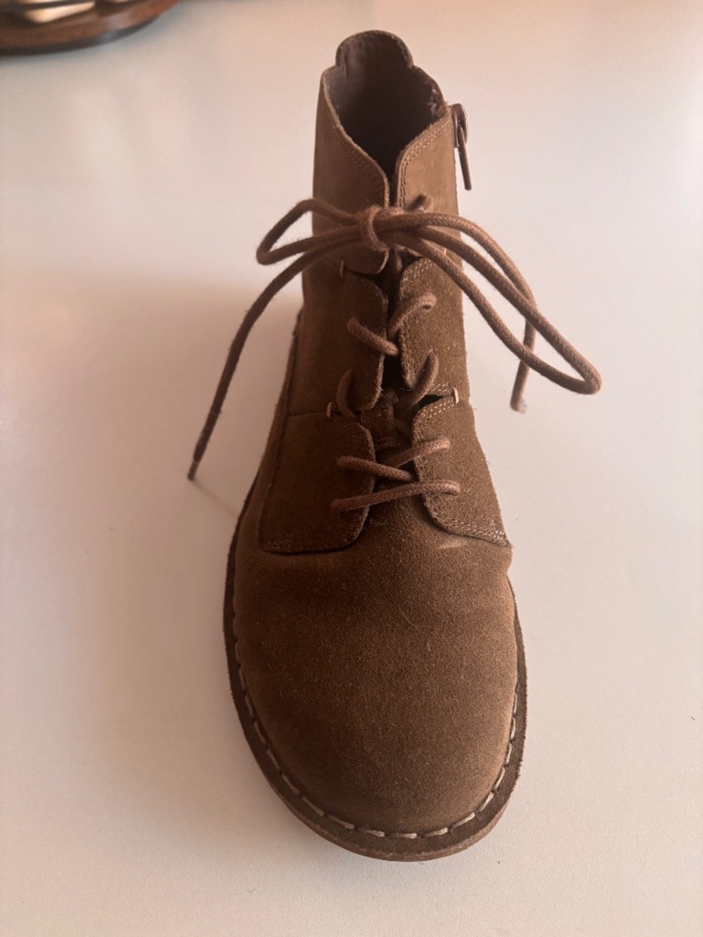 Clarks Tamitha Dark Tan Suede Ankle Lace-up with side zipper